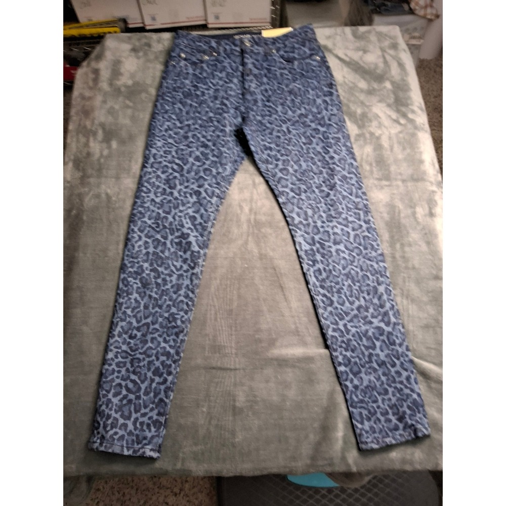 NWT Michael Kors Blue Leopard Print‎ Skinny Jeans Womens SZ 4 Animal Print Denim